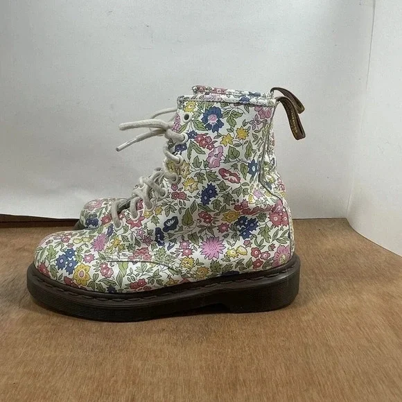 Dr Martens Liberty London White Retro Leather Floral Boots 10072 Women Size 6